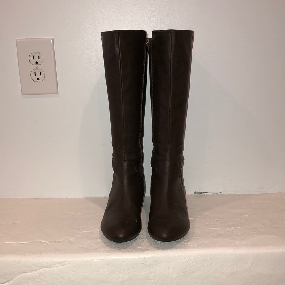 Brown faux leather 2” wedge boot